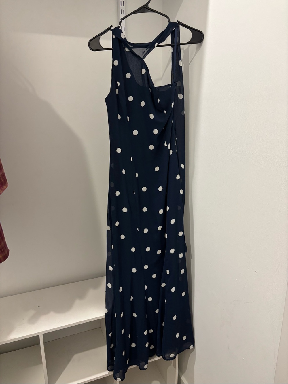 Navy Blue Polka Dot Maxi Dress